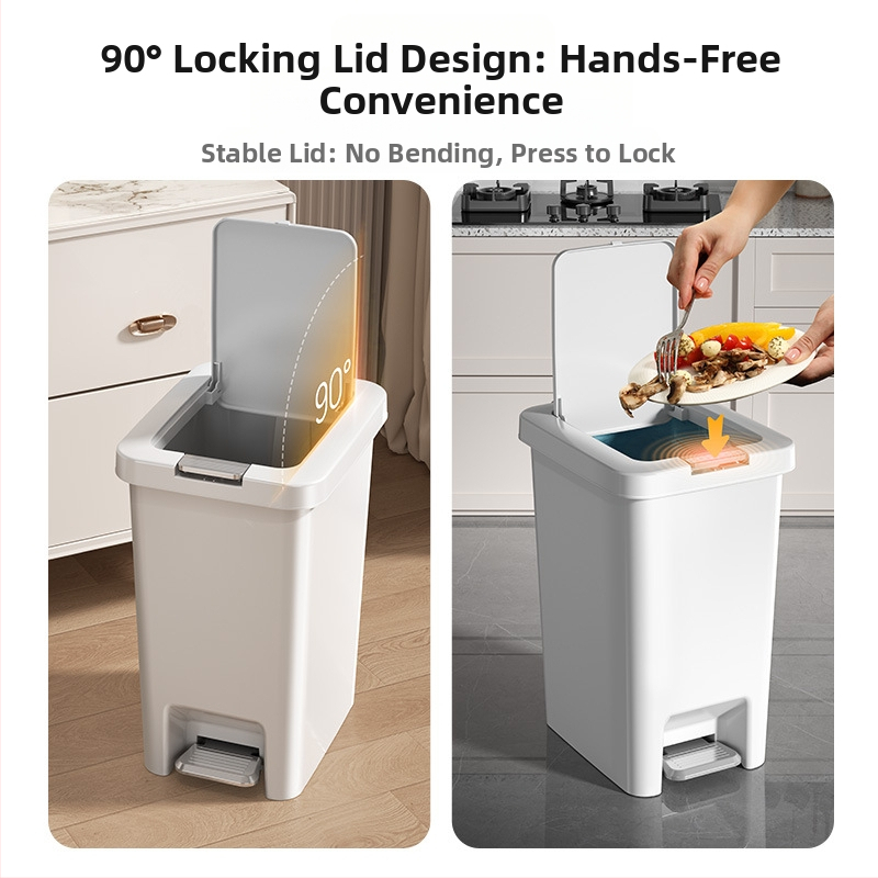 Кош за боклук с капак, педал за стъпване, дълга цилиндрична форма, пластмасов, 10 л