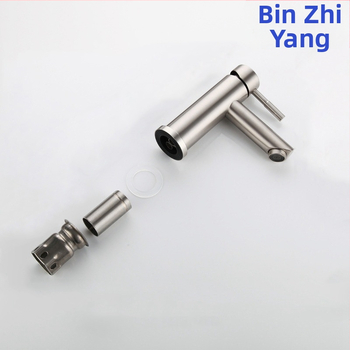 Nerūdijančio plieno praustuvo maišytuvo, vieno skylės, karštas ir šaltas vanduo, keraminių disko vožtuvas, matinis paviršius, 0–100°C