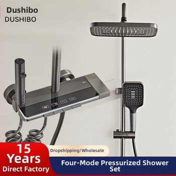 Space Aluminum dušo komplektas su skaitmeniniu ekranu, LED apšvietimu ir lietaus funkcija; paslėptas montavimas, kvadratinė dušo galvutė, model HS03030201Q