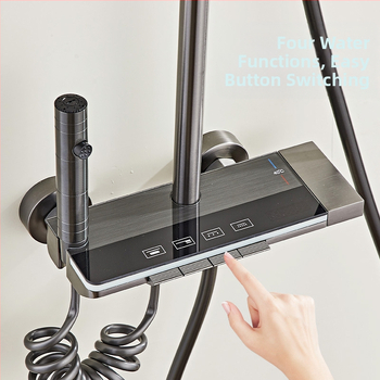 Space Aluminum dušo komplektas su skaitmeniniu ekranu, LED apšvietimu ir lietaus funkcija; paslėptas montavimas, kvadratinė dušo galvutė, model HS03030201Q