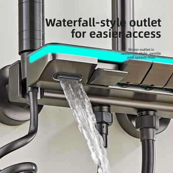 Space Aluminum dušo komplektas su skaitmeniniu ekranu, LED apšvietimu ir lietaus funkcija; paslėptas montavimas, kvadratinė dušo galvutė, model HS03030201Q