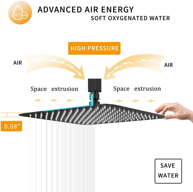 Top spray dušo galva - nerūdijantis plienas, lietaus režimas, kvadrato forma, prisukimo montavimas, modelis: Top spray shower head
