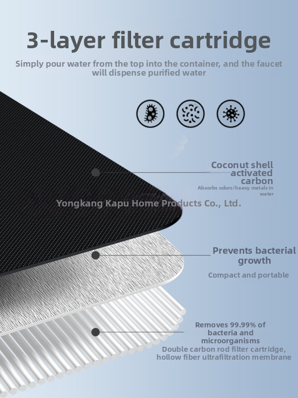 Darbvirsmas gravitācijas ūdens attīrītājs, nerūsējošā tērauda, portatīvs (modeļa k8626, svars 3 kg, piemērots 3–5 cilvēkiem)