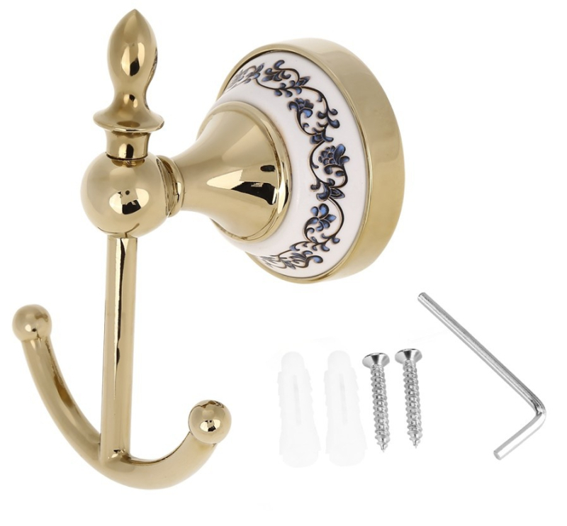 Drabužių kabykla su dvigubu kabliu, porcelianas ir cinko lydinys, auksu padengta, 290 g, Naujasis kinų stilius