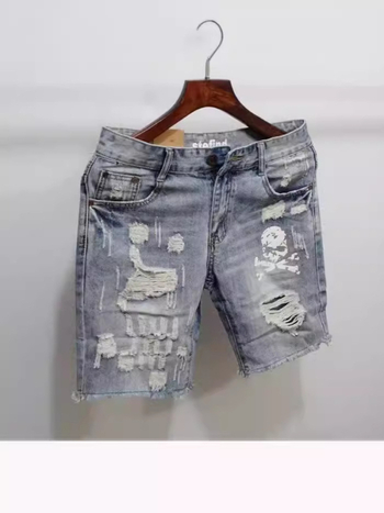 Дънкови мъжки шорти със звезден принт, летни леки деним-шорти, памук в състава, корейски стил, прав силует