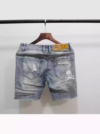 Дънкови мъжки шорти със звезден принт, летни леки деним-шорти, памук в състава, корейски стил, прав силует