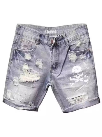 Дънкови мъжки шорти със звезден принт, летни леки деним-шорти, памук в състава, корейски стил, прав силует