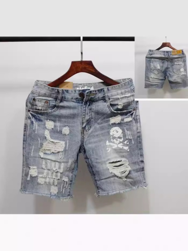 Дънкови мъжки шорти със звезден принт, летни леки деним-шорти, памук в състава, корейски стил, прав силует