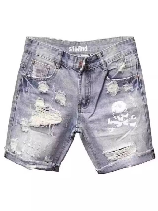 Дънкови мъжки шорти със звезден принт, летни леки деним-шорти, памук в състава, корейски стил, прав силует