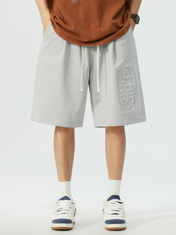 Άνδρικά χαλαρά σορτς με εκτύπωση γραμμάτων, πολυεστέρας 95%, μέση μεσαία, μήκος μέτριο, καλοκαίρι