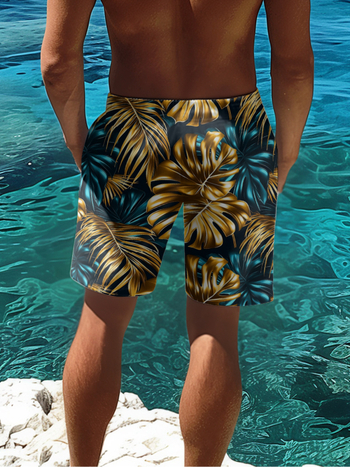 Ανδρικά σορτς μέχρι το γόνατο για fitness και τρέξιμο, φυτικό print, 100% πολυεστέρας, street style, Eight Snakes