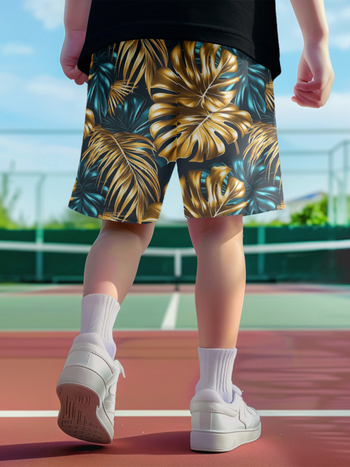 Ανδρικά σορτς μέχρι το γόνατο για fitness και τρέξιμο, φυτικό print, 100% πολυεστέρας, street style, Eight Snakes