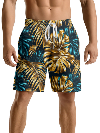 Ανδρικά σορτς μέχρι το γόνατο για fitness και τρέξιμο, φυτικό print, 100% πολυεστέρας, street style, Eight Snakes