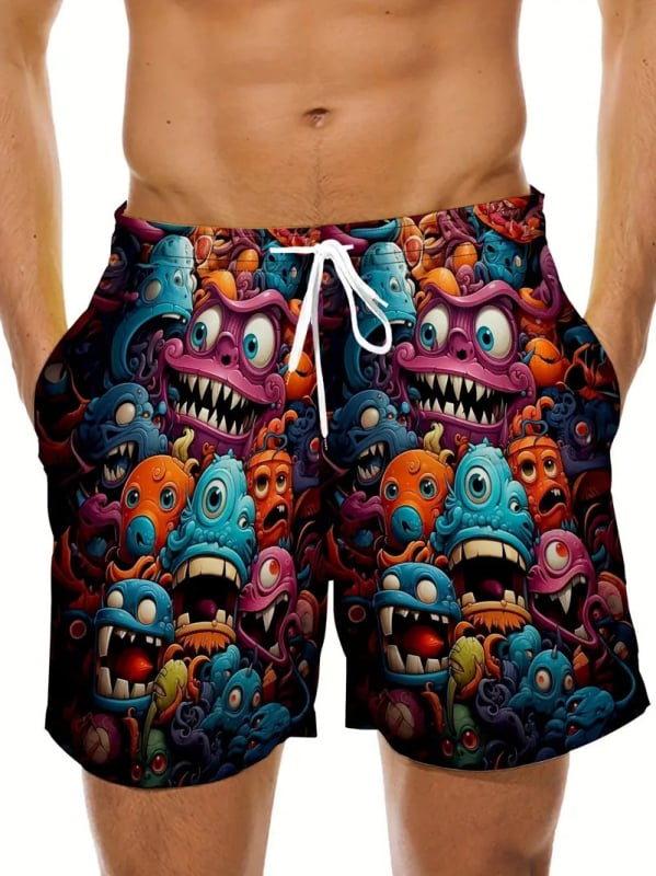 Ανδρικές βερμούρες παραλίας με 3D εκτύπωση σχεδίου Ghost-face, ύφασμα δικτύωσης, πολυεστέρας, ψηφιακή εκτύπωση, μικροελαστικότητα, casual στυλ