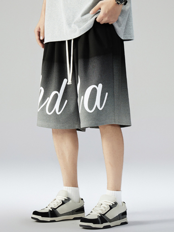 Ανδρικά casual σορτς, χαλαρή γραμμή, μέση μεσαίας ύψους, κλείσιμο με κορδόνι, εκτύπωση με γράμματα, 95% πολυεστέρας, καλοκαίρι