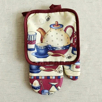 Σετ δύο τεμαχίων φούρνου μικροκυμάτων από πολυεστέρα-βαμβάκι, με θερμοανθεκτικά γάντια φούρνου και σουπλά, με προσαρμόσιμο πατροπαράδοτο σχέδιο