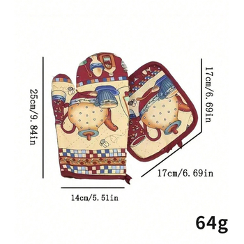 Σετ δύο τεμαχίων φούρνου μικροκυμάτων από πολυεστέρα-βαμβάκι, με θερμοανθεκτικά γάντια φούρνου και σουπλά, με προσαρμόσιμο πατροπαράδοτο σχέδιο