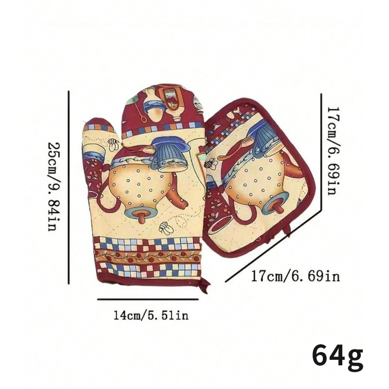 Σετ δύο τεμαχίων φούρνου μικροκυμάτων από πολυεστέρα-βαμβάκι, με θερμοανθεκτικά γάντια φούρνου και σουπλά, με προσαρμόσιμο πατροπαράδοτο σχέδιο