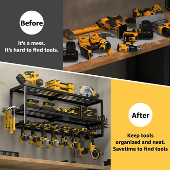 KK Μοντέλο 9, 3‑επίπεδο μεταλλικό τοίχο-ραφι για αποθήκευση ηλεκτροεργαλείων, για γκαράζ, κατασκευασμένο σύμφωνα με τα σχέδια