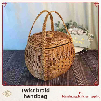 PP καλάθι αγορών, μοντέλο W001 με ωοειδές στριφτό πλέξιμο, κατάλληλο για λαχανικά και φρούτα, στυλ ελαφριάς πολυτέλειας