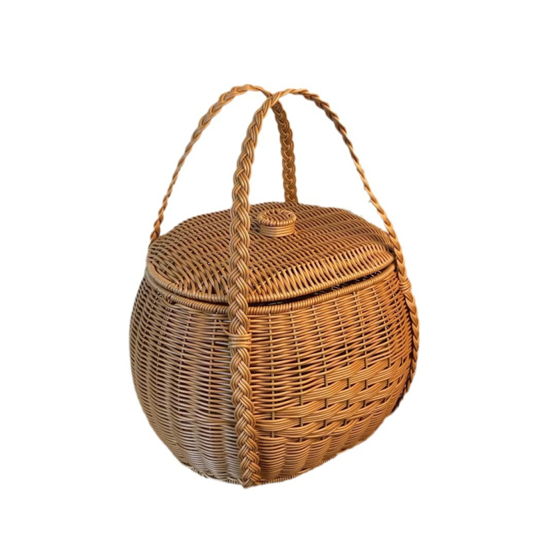 Coș de cumpărături din PP, model W001 cu împletire răsucită într-un oval, potrivit pentru legume și fructe, stil lux ușor