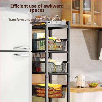 Virtuvės tarpo laikiklis – daugiafunkcinis, mobilus, be montavimo – anglies plienas, mikrobangų krosnelės lentyna, vaisiams ir daržovėms