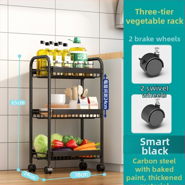 Virtuvės tarpo laikiklis – daugiafunkcinis, mobilus, be montavimo – anglies plienas, mikrobangų krosnelės lentyna, vaisiams ir daržovėms