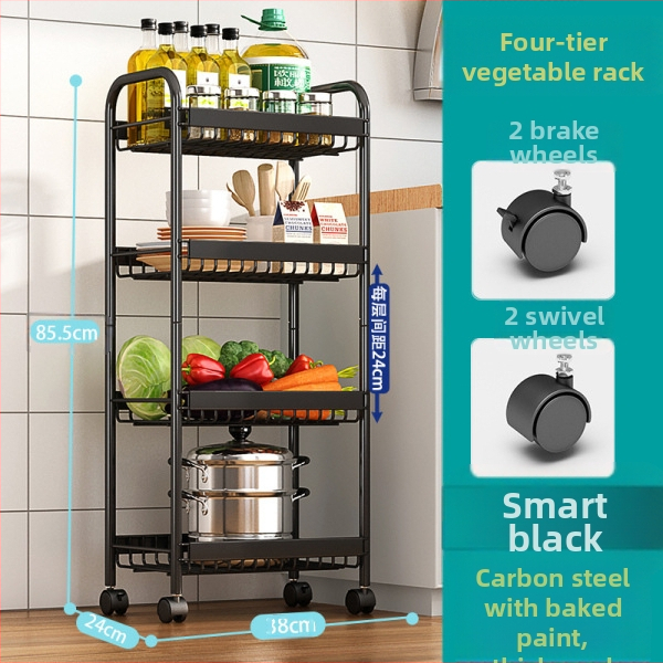 Virtuvės tarpo laikiklis – daugiafunkcinis, mobilus, be montavimo – anglies plienas, mikrobangų krosnelės lentyna, vaisiams ir daržovėms