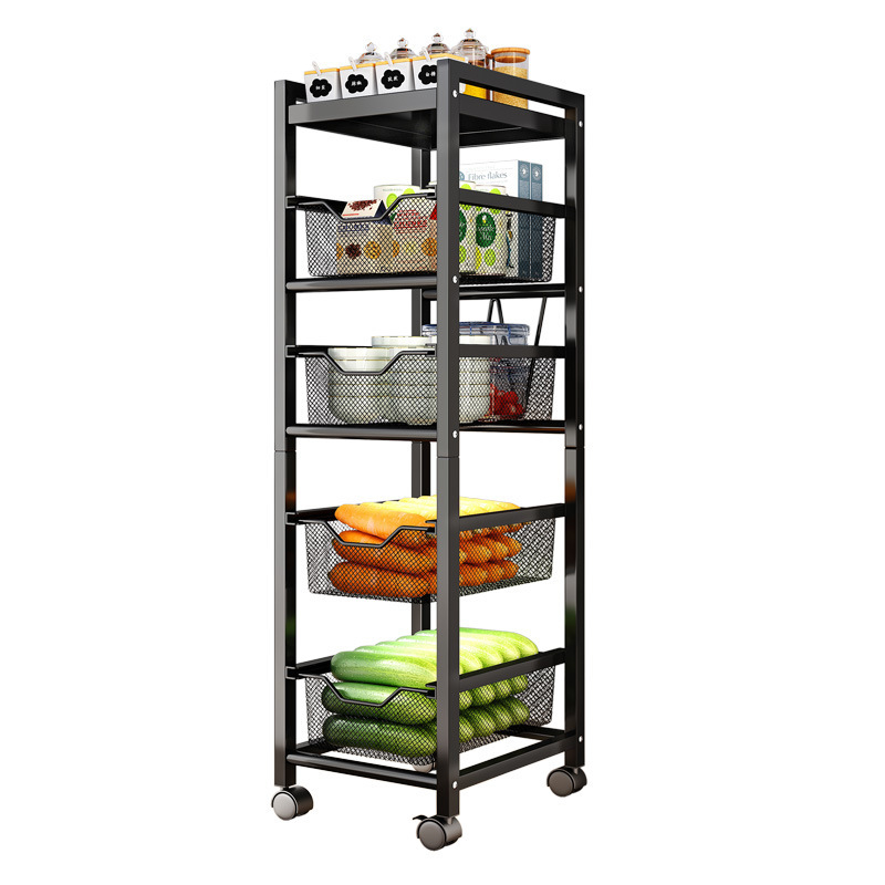 Virtuvės tarpo laikiklis – daugiafunkcinis, mobilus, be montavimo – anglies plienas, mikrobangų krosnelės lentyna, vaisiams ir daržovėms