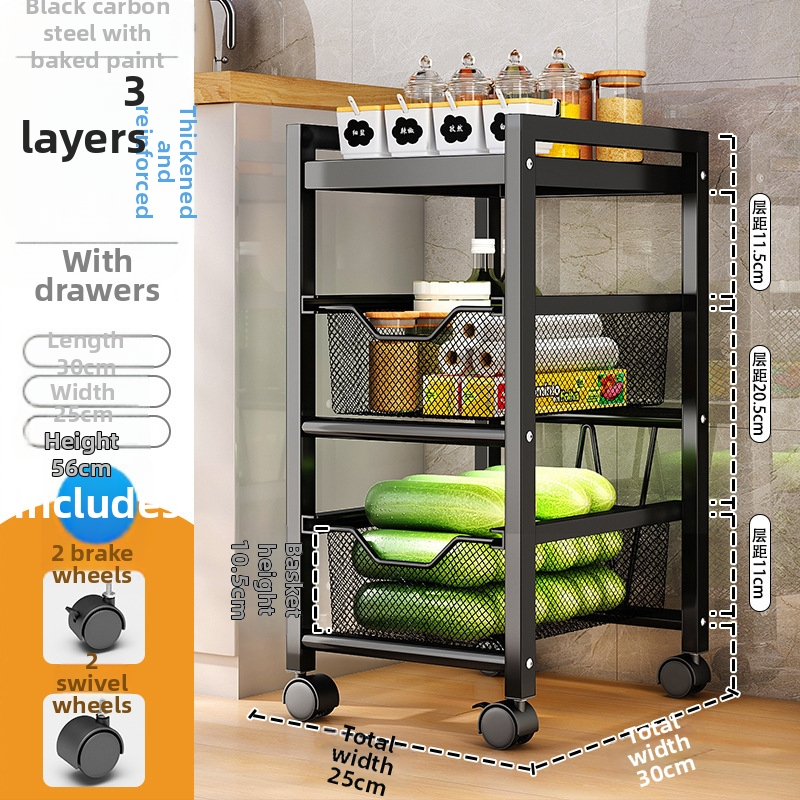 Virtuvės tarpo laikiklis – daugiafunkcinis, mobilus, be montavimo – anglies plienas, mikrobangų krosnelės lentyna, vaisiams ir daržovėms
