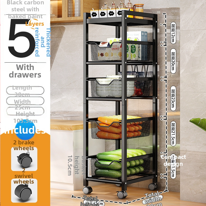 Virtuvės tarpo laikiklis – daugiafunkcinis, mobilus, be montavimo – anglies plienas, mikrobangų krosnelės lentyna, vaisiams ir daržovėms