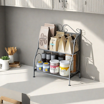 Πτυσσόμενος επιτραπέζιος ράφι αποθήκευσης κουζίνας και μπάνιου, διόροφος, πολυλειτουργικός