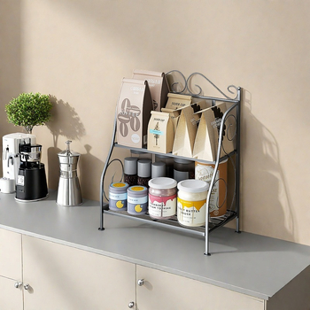 Πτυσσόμενος επιτραπέζιος ράφι αποθήκευσης κουζίνας και μπάνιου, διόροφος, πολυλειτουργικός