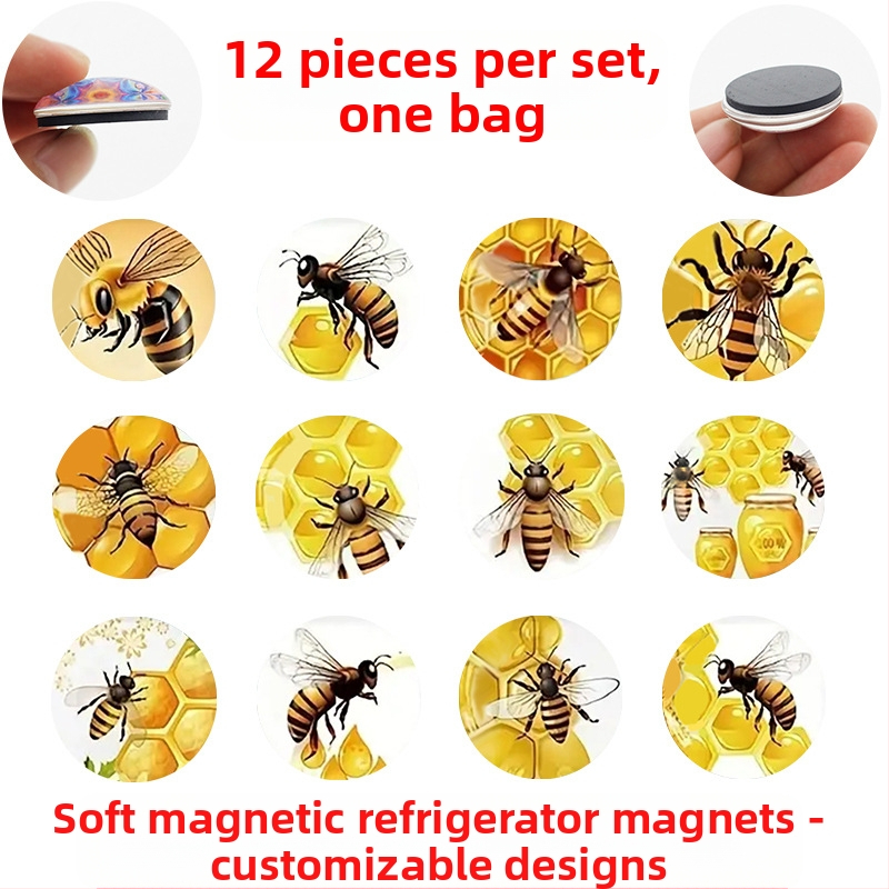 Γυάλινα μαλακά μαγνητικά αυτοκόλλητα ψυγείου — μοτίβο Κυψέλη μελισσών, 25–50 mm, 8–50 g, προσαρμοζόμενες μορφές