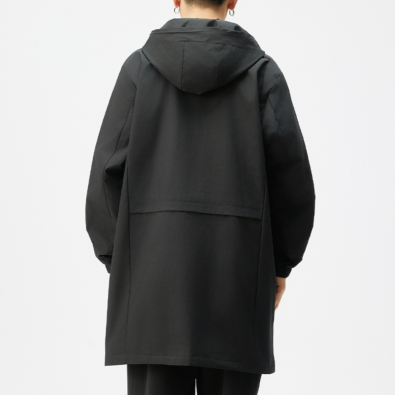 Jachetă windbreaker pentru bărbați, stil commuting, cu glugă, fermoar, croială lejeră, lungime medie