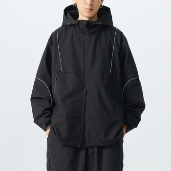 Jachetă de exterior cu glugă - Corduroy material, croială liberă, fermoar, căptușeală poliester, stil casual tineret