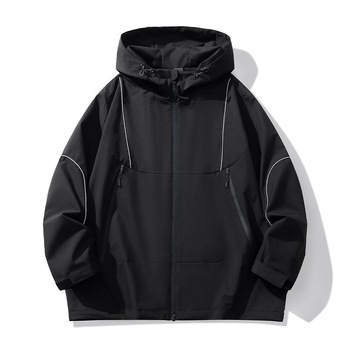 Jachetă de exterior cu glugă - Corduroy material, croială liberă, fermoar, căptușeală poliester, stil casual tineret