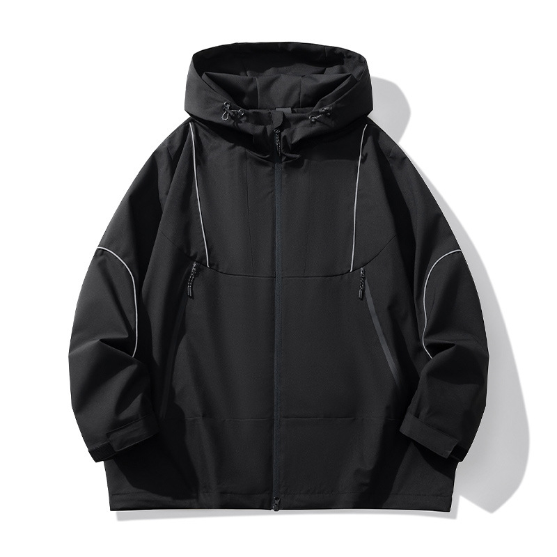 Jachetă de exterior cu glugă - Corduroy material, croială liberă, fermoar, căptușeală poliester, stil casual tineret