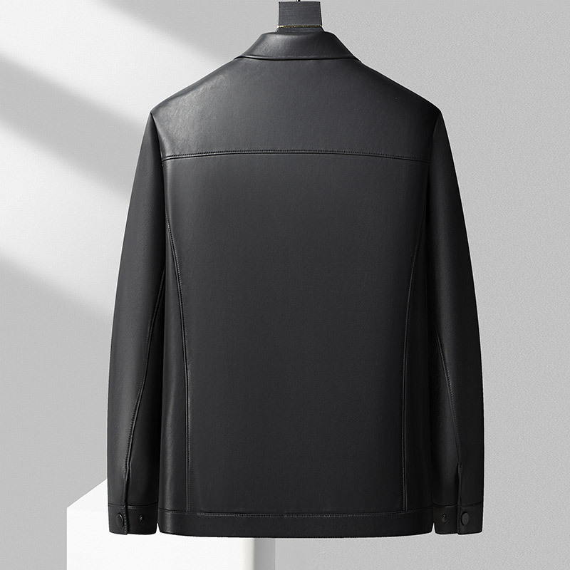 Vyrų PU odinė striukė, stovinčiu apykakle, užtrauktukas, laisvas kirpimas, šoninės kišenės, ruduo 2024