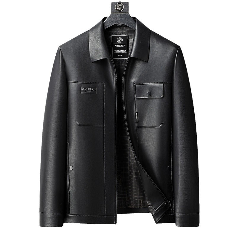Vyrų PU odinė striukė, stovinčiu apykakle, užtrauktukas, laisvas kirpimas, šoninės kišenės, ruduo 2024