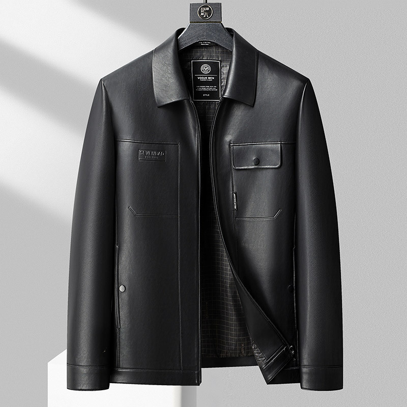 Vyrų PU odinė striukė, stovinčiu apykakle, užtrauktukas, laisvas kirpimas, šoninės kišenės, ruduo 2024