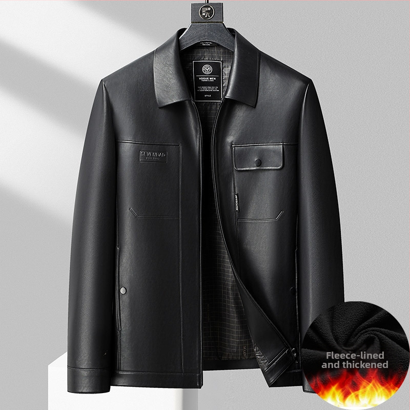 Vyrų PU odinė striukė, stovinčiu apykakle, užtrauktukas, laisvas kirpimas, šoninės kišenės, ruduo 2024