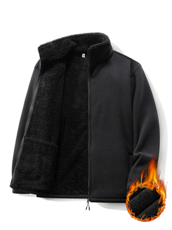 Pánska dvojstranná fleece bunda s stojacim golierom, hrubá zimná vrstva, zips, polyesterová podšívka