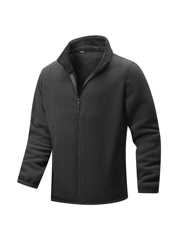 Pánska dvojstranná fleece bunda s stojacim golierom, hrubá zimná vrstva, zips, polyesterová podšívka