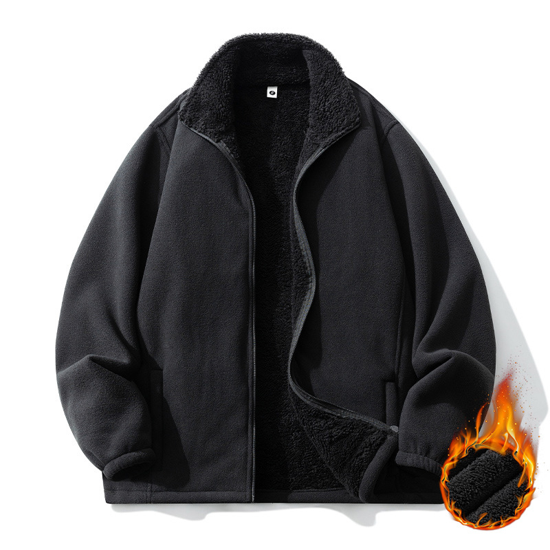 Pánska dvojstranná fleece bunda s stojacim golierom, hrubá zimná vrstva, zips, polyesterová podšívka