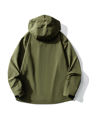 Ανδρικό μπουφάν εργασίας με κουκούλα, αδιάβροχο, φαρδιά γραμμή, ύφασμα πολυεστέρα 100%