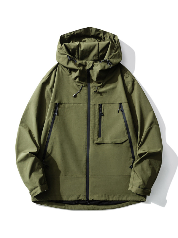 Geacă de lucru pentru bărbați cu glugă, impermeabilă, croială lejeră, țesătură poliester 100%