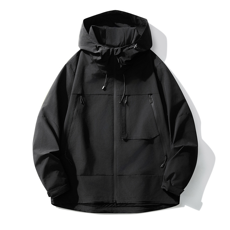 Geacă de lucru pentru bărbați cu glugă, impermeabilă, croială lejeră, țesătură poliester 100%