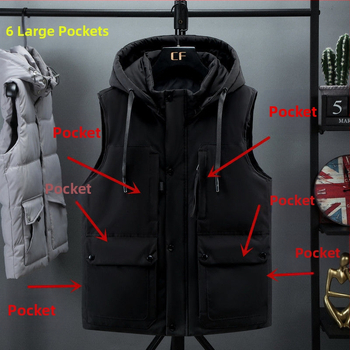 Ανδρικό γιλέκο από βαμβάκι, κορεατικού στυλ καρντιγκάν, χαλαρή γραμμή, κουκούλα, παχιά κατασκευή, επένδυση από πολυεστέρα, με πολλαπλές τσέπες