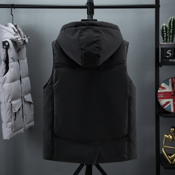 Ανδρικό γιλέκο από βαμβάκι, κορεατικού στυλ καρντιγκάν, χαλαρή γραμμή, κουκούλα, παχιά κατασκευή, επένδυση από πολυεστέρα, με πολλαπλές τσέπες